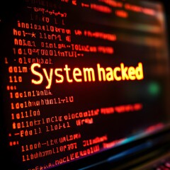 "System hacked" alert after cyber attack on computer network. compromised information concept. internet virus cyber security and cybercrime. hackers to steal the information is a cybercriminal 