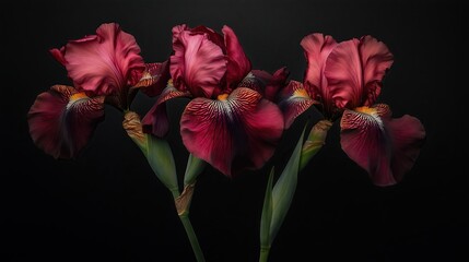 Bouquet of Iris flowers on black background
