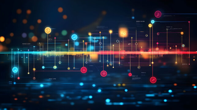 Abstract Digital Network Technology Concept with Colorful Lines and Icons