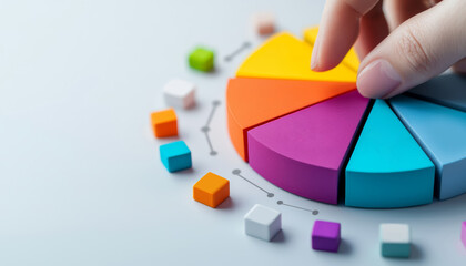 A multi-layered pie chart with icons representing teamwork, AI, and outsourcing, merging to form a cohesive global customer service strategy