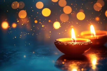 Delightful diwali festival of lights in open space. Ornamental diya lamps backdrop for posters and backgrounds