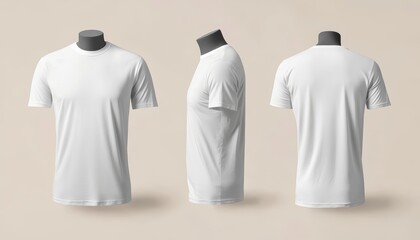 A plain white t-shirt mockup on a mannequin, showcasing the front view with clean lines and the rear view with subtle folds in the fabric