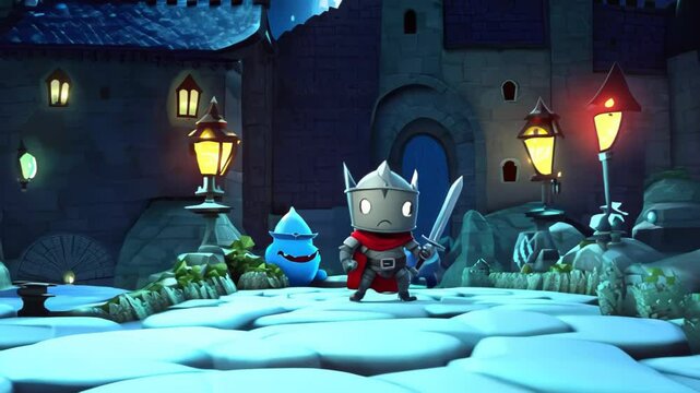 cartoon character cute the knight fights Video 4K