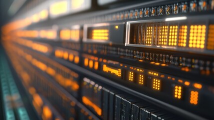 Fototapeta premium Server Racks with Glowing Lights