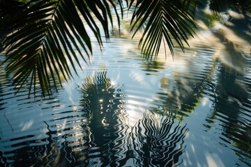 A palm tree reflected in calm water