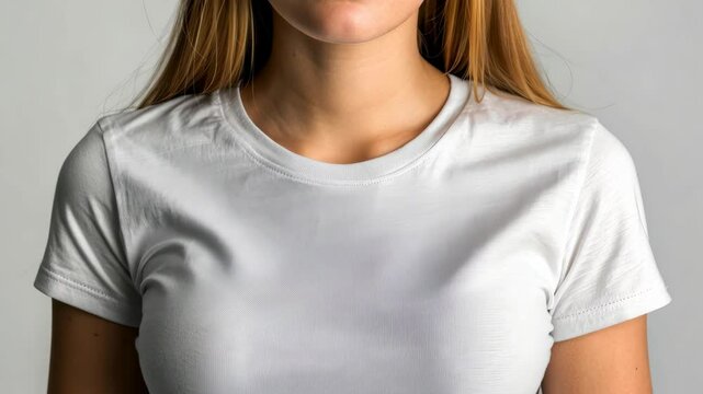 Young woman in plain white tshirt mockup for design print and branding.