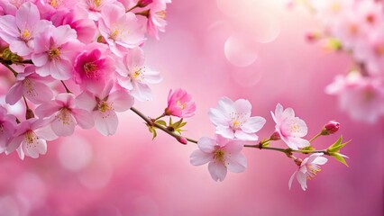 Obraz premium Cherry blossom tree with pink background creating forced perspective illusion