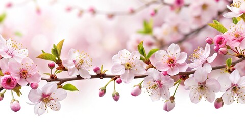 Obraz premium Cherry blossoms and spring flowers isolated on white background