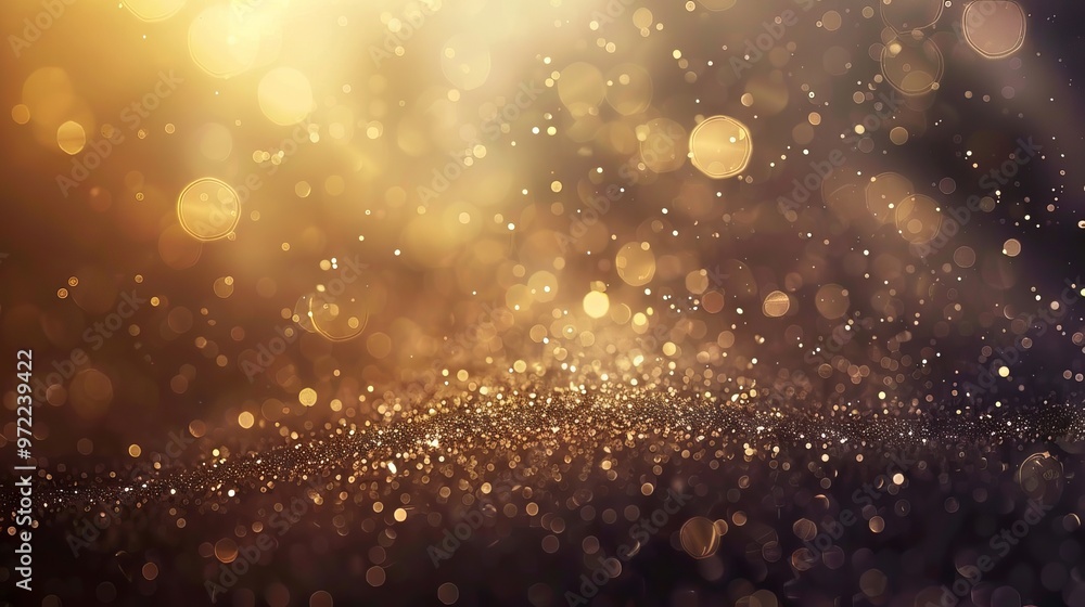Poster golden bokeh blur abstract background with soft shimmering lights, perfect for festive designs, eleg
