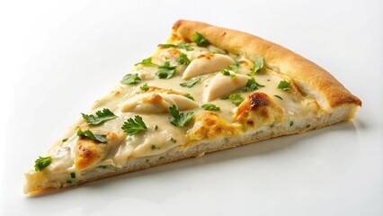Chicken Alfredo pizza slice on isolated background