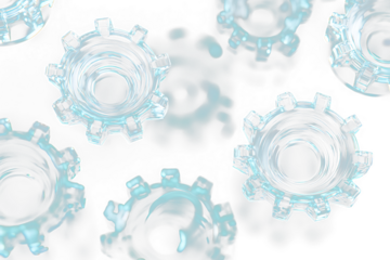 Elegant Glass Gear Shapes with Transparent Background