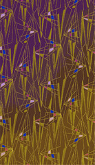 A pattern of stylized golden flowers on a brown and purple gradient background.