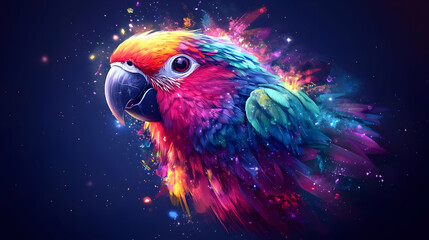 Colorful Parrot with Rainbow Feathers and Sparkles