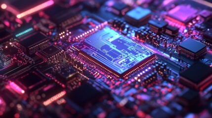 Fototapeta premium Close-up of a Circuit Board with Glowing Lights