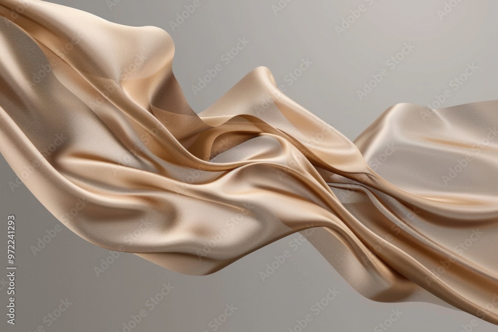 Poster close up view of beige silk fabric with intricate texture and pattern