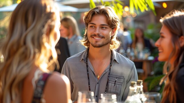 Vibrant outdoor networking event for young professionals, fostering connections, exchanging ideas, and building relationships in a lively and engaging atmosphere.