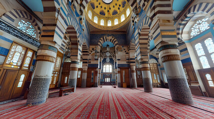 Obraz premium Interior of a Mosque with Colorful Tiles and Ornate Columns