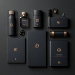 Obraz premium Luxury Branding Mockup Black Leather Products with Gold Accents