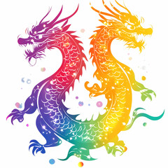 Rainbow Dragon Illustration Chinese Mythical Creature Symbol of Power Good Luck and Prosperity
