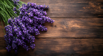 “Rustic Wooden Background with Lavender Flowers Providing a Natural Aesthetic”

