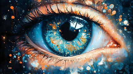 Abstract Eye Painting with Blue Iris and Golden Flecks