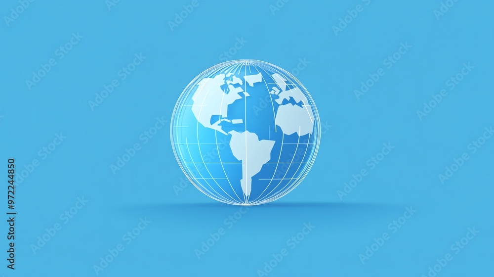 Poster a simple 3d render of a globe on a blue background.