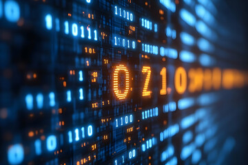 Fototapeta premium Binary Code with Orange and Blue Glow