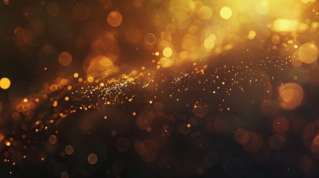 Golden bokeh blur abstract background with soft shimmering lights, perfect for festive designs, elegant visual effects, and luxurious event backdrops.