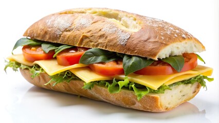 Ciabatta sandwich with cheese isolated on white background
