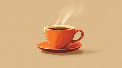 Obraz premium A steaming cup of coffee with an orange mug and saucer.