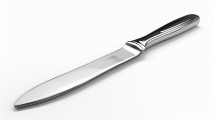 A close-up shot of a knife with a black handle sitting on a white surface