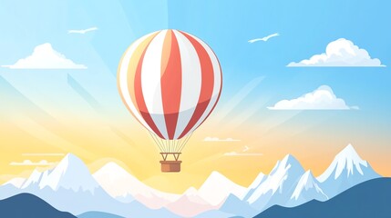 Fototapeta premium A hot air balloon floats above a mountain range.