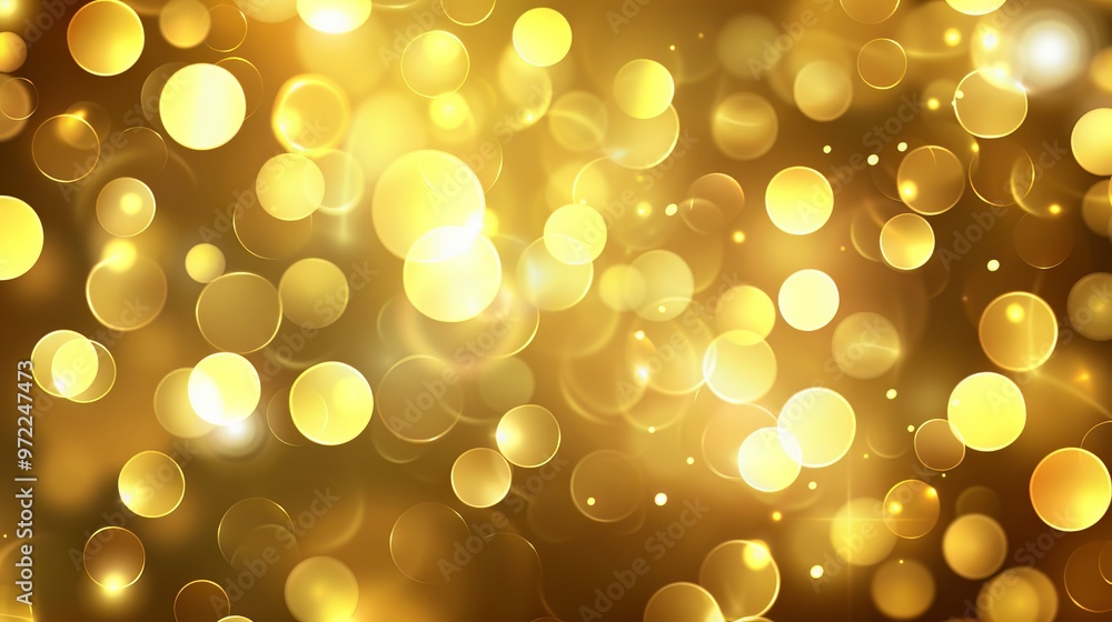 Poster golden bokeh lights abstract background with soft blurred glow for elegant and festive designs, perf