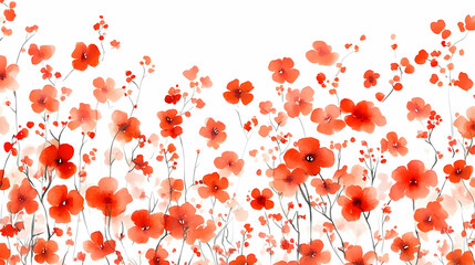Watercolor Red Flowers on White Background