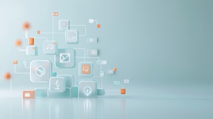 Fototapeta premium Marketing automation, AI-driven customer engagement, 3D illustration, digital marketing concept, copy space,