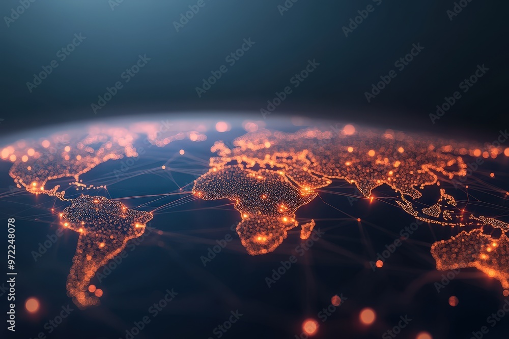Poster connecting the world: a glowing representation of global networks and digital threads depicted