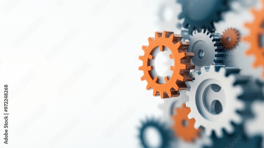 Poster innovative mechanisms: an intricate network of gears symbolizing tech-driven solutions
