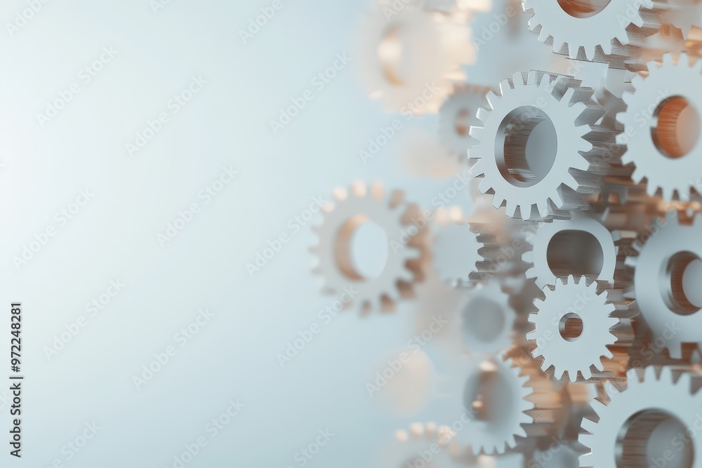 Poster a visual representation of technology: interconnected gears working together harmoniously