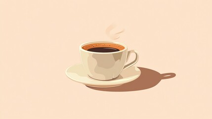 Obraz premium A steaming cup of coffee with a saucer, illustrated in a simple, classic style.