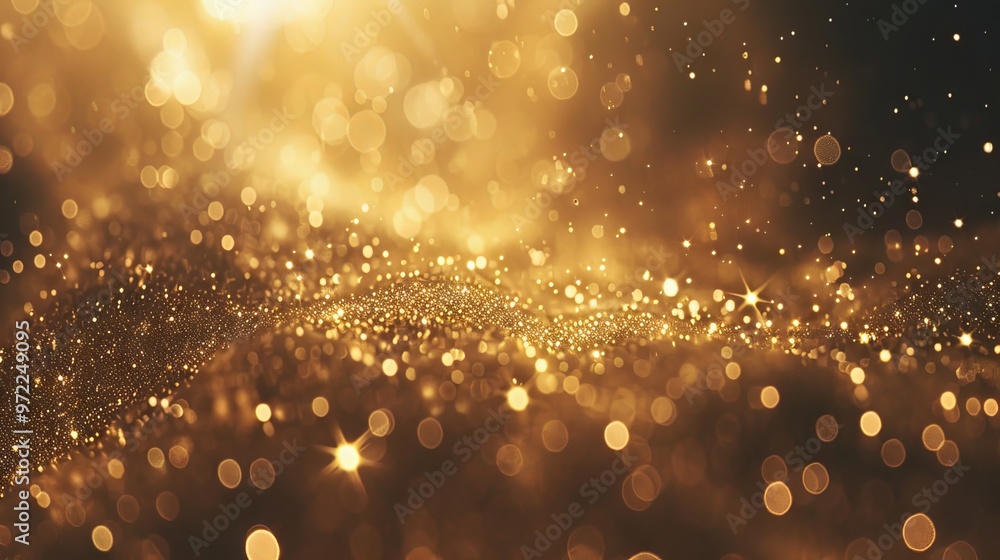 Poster golden bokeh blur abstract background with soft shimmering lights, perfect for festive designs, eleg