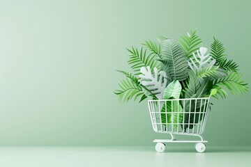 Sustainable shopping, eco-friendly retail practices, 3D illustration, green marketing concept, copy space,