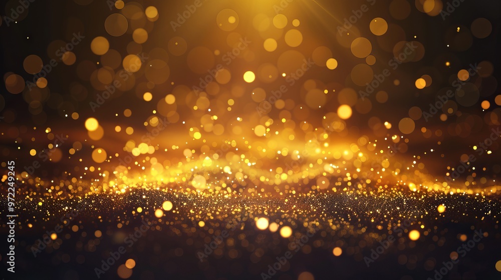 Poster golden bokeh blur abstract background with soft shimmering lights, perfect for festive designs, eleg