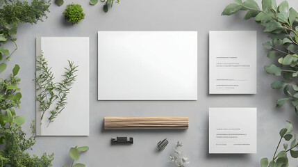 Blank Stationery Mockup with Green Greenery