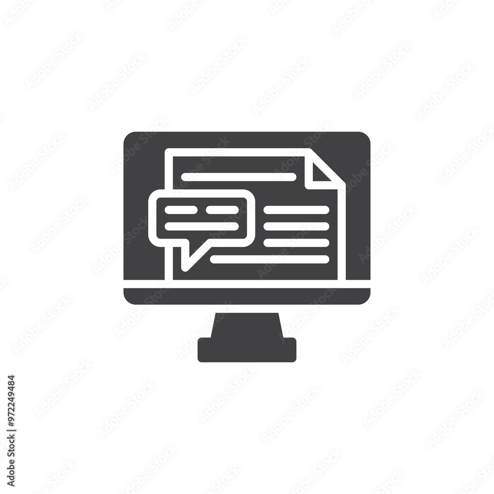 Poster computer screen with document and comment vector icon