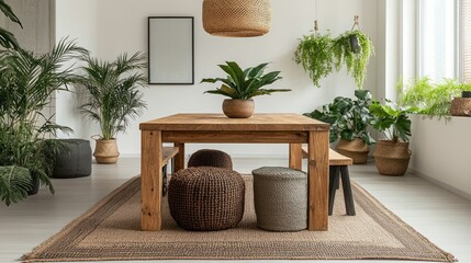 Modern Dining Room with Plants and Natural Elements