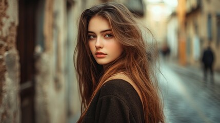 Portrait of a Young Woman in a City Street