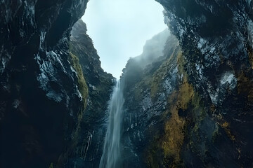 Majestic Waterfall Plunging Through a Narrow Gorge