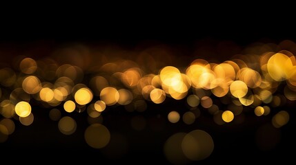 Golden abstract bokeh lights on black background: festive holiday atmosphere and elegant sparkling design