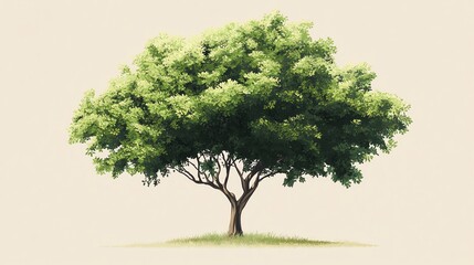 Obraz premium A single, green tree with a thick canopy and thick trunk.