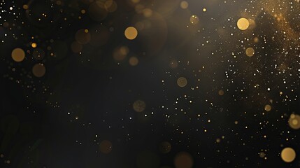Golden shimmering bokeh lights on a dark black background, creating a luxurious and festive holiday atmosphere perfect for celebratory designs, elegant event visuals, and seasonal decor projects.